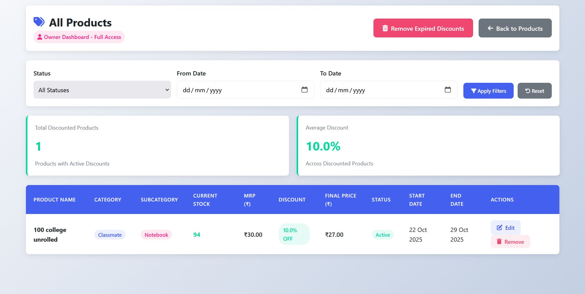 BizEasy Stock Management