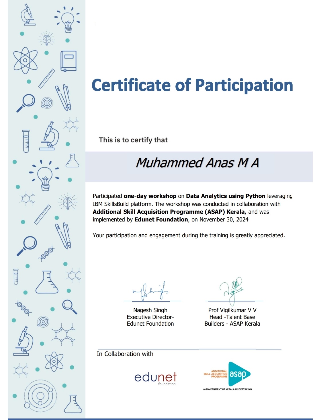 Data Analytics Using Python Certificate
